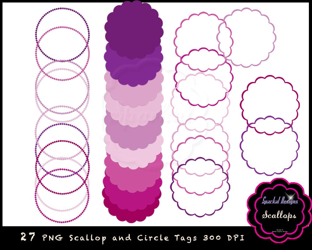 Digital Frame Tags Scallop digital Tags printable clip art labels Gift tags Build a Tag Circle Tags Dotted Outline Tags Dot Circle Tags Pink Il_170x135