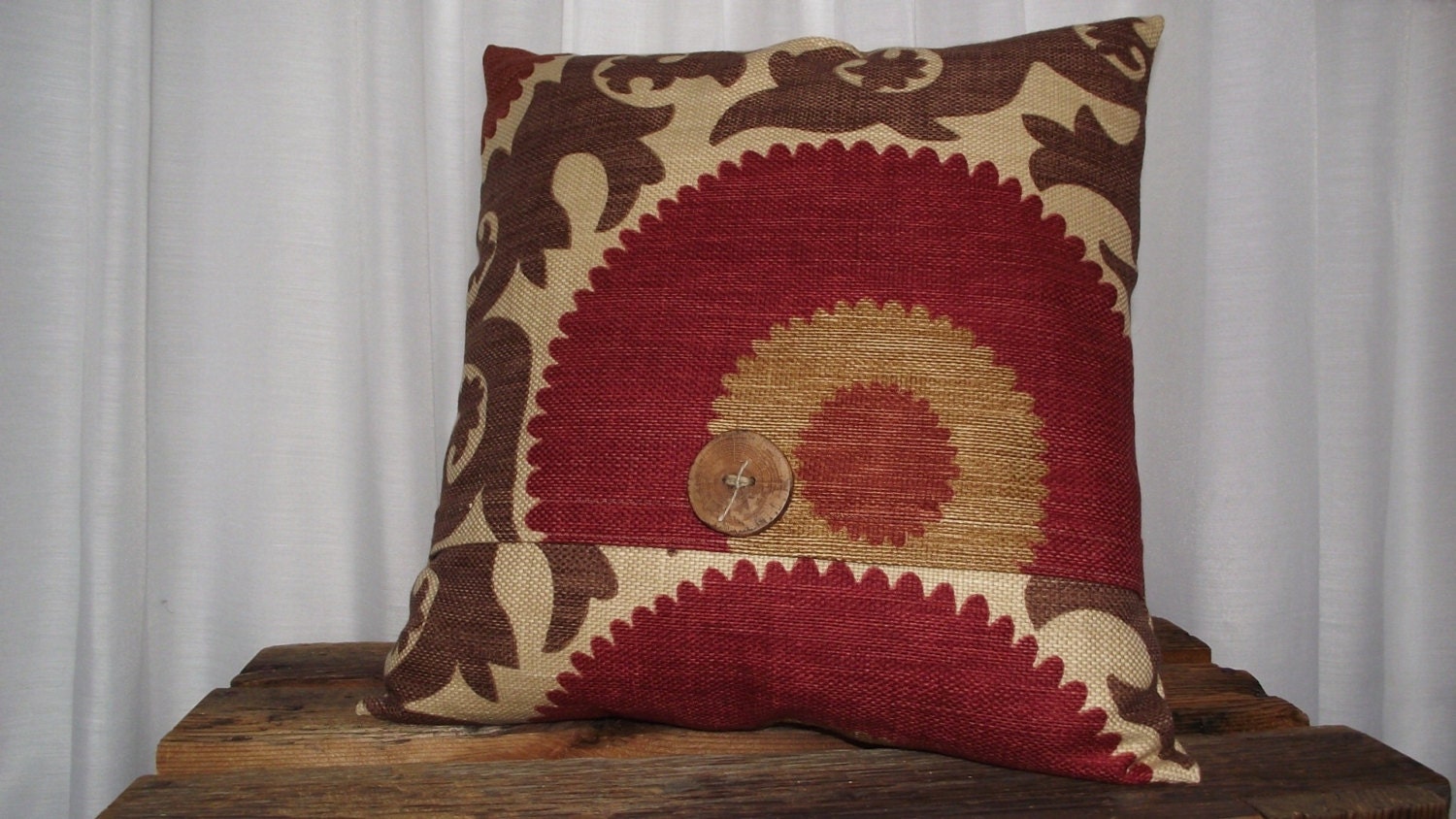 Suzani Print 20x20 Pillow Cover in Fahri Clove Deep Red, Rust, Chocolate Brown, Gold,Khaki