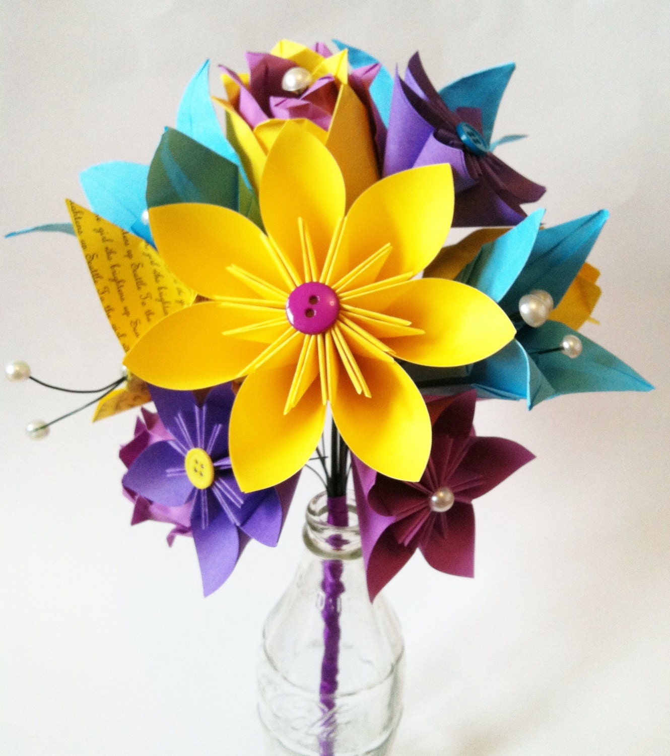 Paper Flower Spring Dozen- 1st anniversary gift, Paper rose, lilies, butterfly, customize, made to order, wedding bouquet, origami
