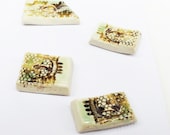 Small Tiny Handmade Ceramic Buttons Rustic Brown Lace Mint Green Glaze Sewing Stitching Sew-on Set of 4