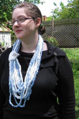 Chain Cowl Scarf, necklace, neckwarmer, carolina blue and white, UNC
