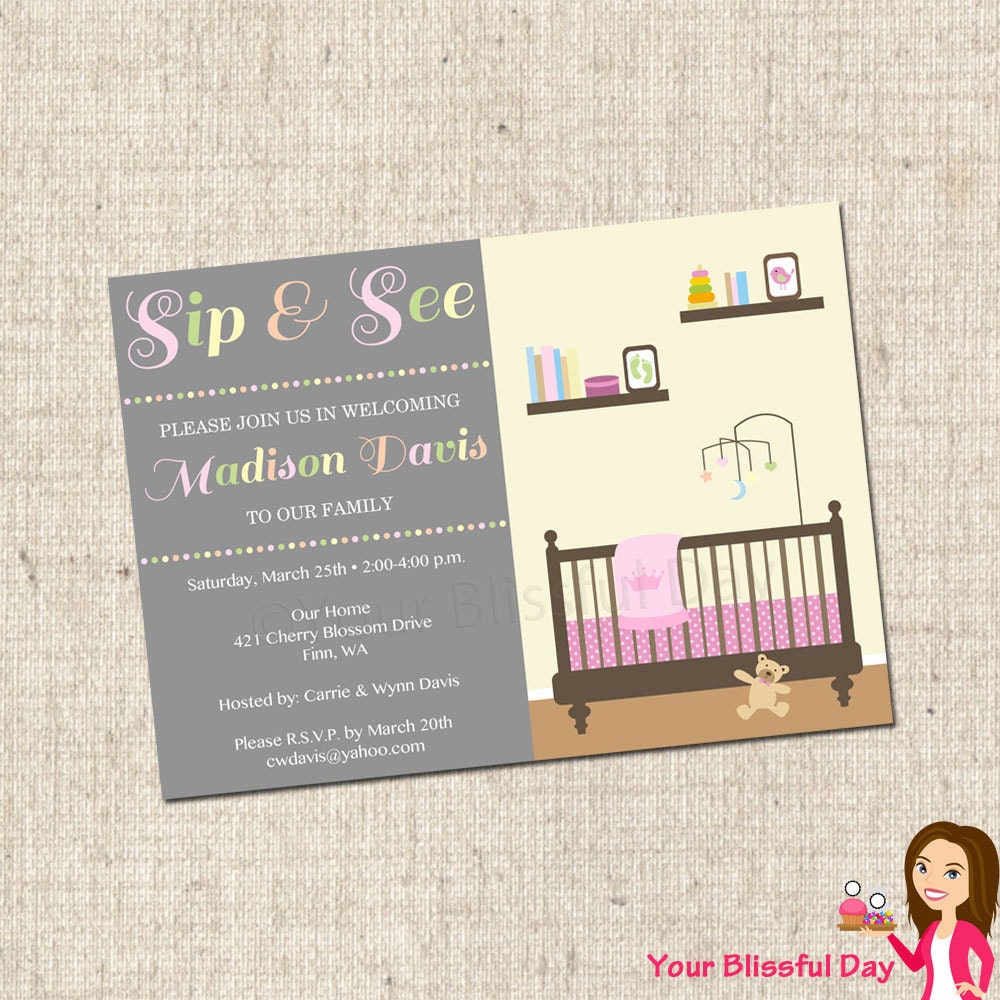PRINTABLE Sip & See Baby Girl Party Invitation Il_170x135