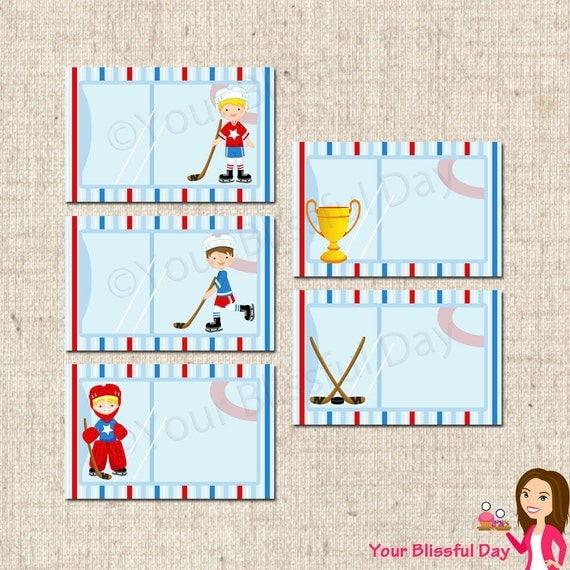 PRINTABLE Hockey Label Tents (Your choice of character) Il_570xn