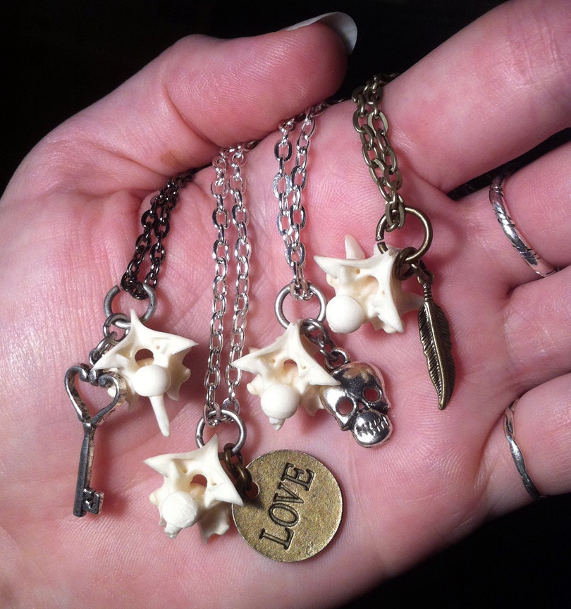 Large Rattlesnake Vertebrae & Charm Necklace - Your Choice of Charm and Chain