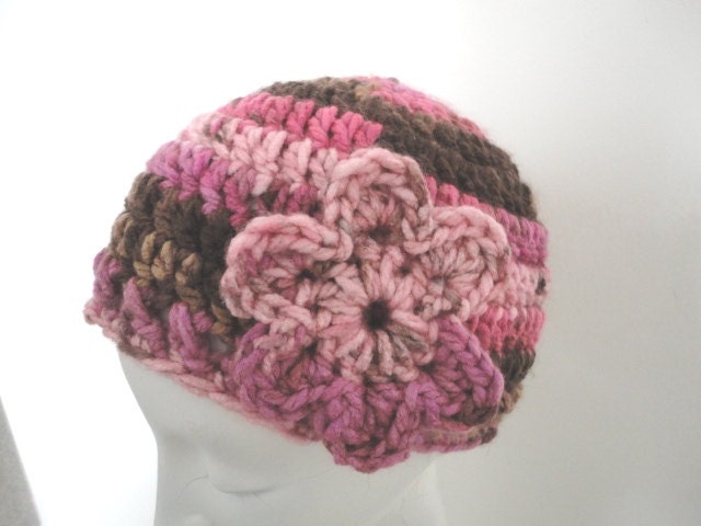 Crochet Flower Beanie - Ready to Ship - 20 to 22 inches