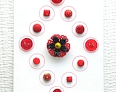 Vintage Button Lot, RED, Glass, Fancy, Art Deco, Flower -- 0409
