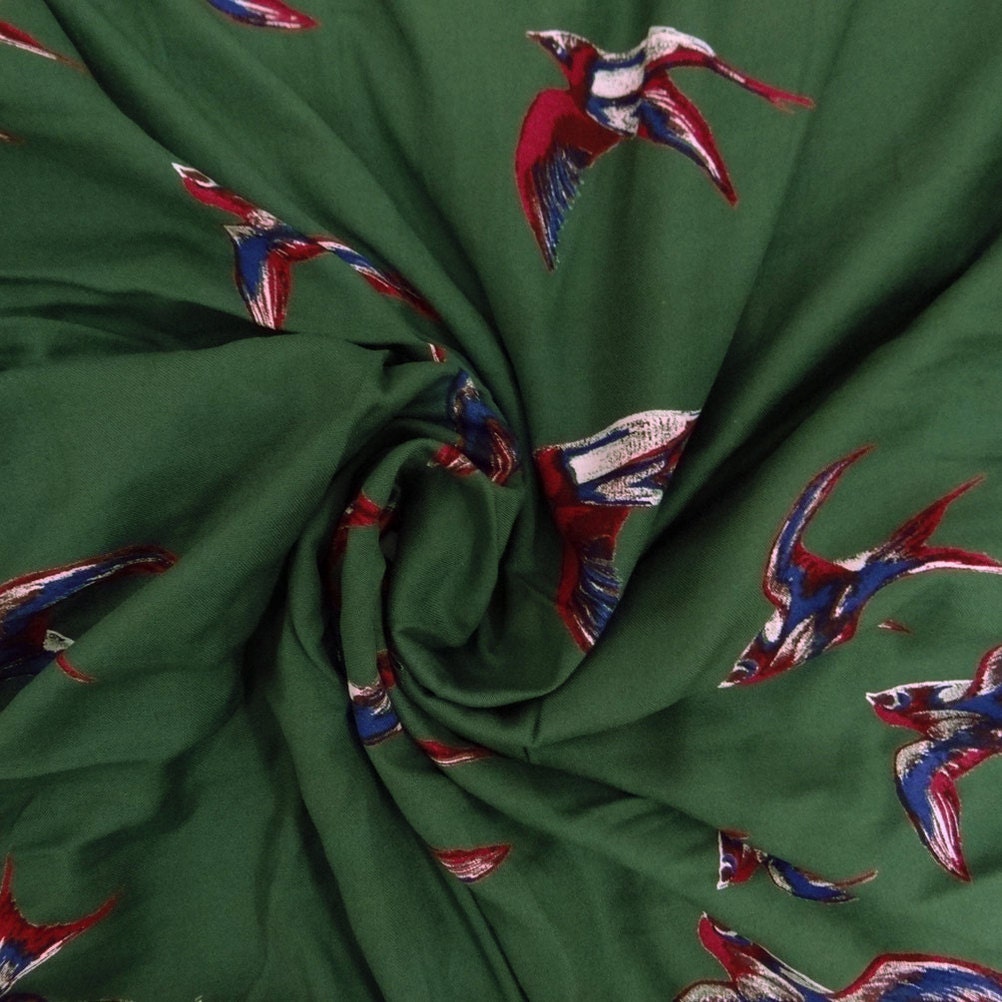 FREE SHIPPING Green Cotton Designer Fabric Eagle Style Print Drape Dress Kimono Craft Quilt By The Yard - FBC218