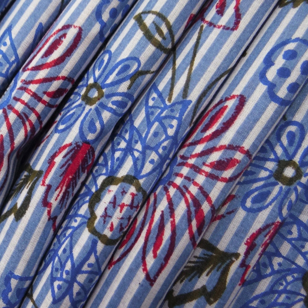 FREE SHIPPING Cotton Fabric Floral Style White Kimono Craft Blue Fabric Quilt Drape Dress Fabric By The Yard - FBC651