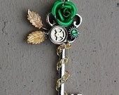 SALE - Green Summer Rose Key Necklace