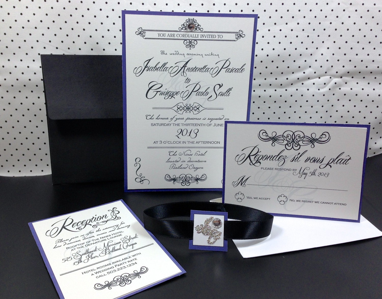 Simply Glamorous Sparkly Satin Calligraphy Wedding Invitations