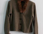 50's FUR TRIM cardigan S/M