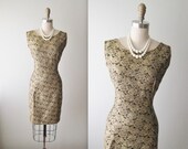 50s Cocktail Dress  // Vintage 1960's Gold Brocade Cocktail Party Mad Men Dress M