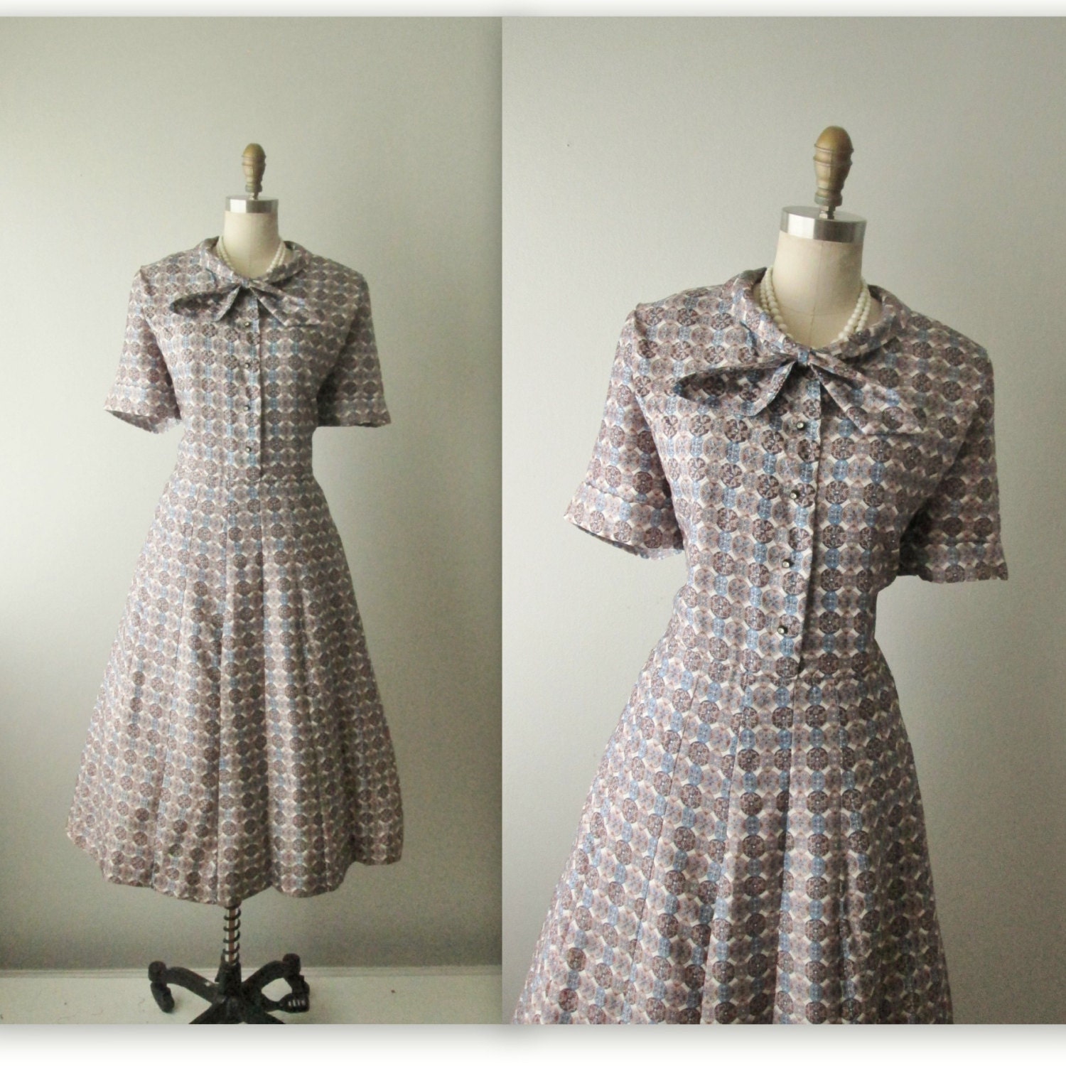 50s Dress // Vintage 1950s Abstract Print Mid Century Full Cocktail Party Mad Men Dress XL