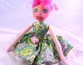 Art Nouveau Cloth Art Doll, Celadon and Pink - Kate