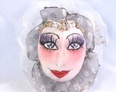 Art Deco OOAK Art Doll Brooch Pin, Black White and Silver - Etta
