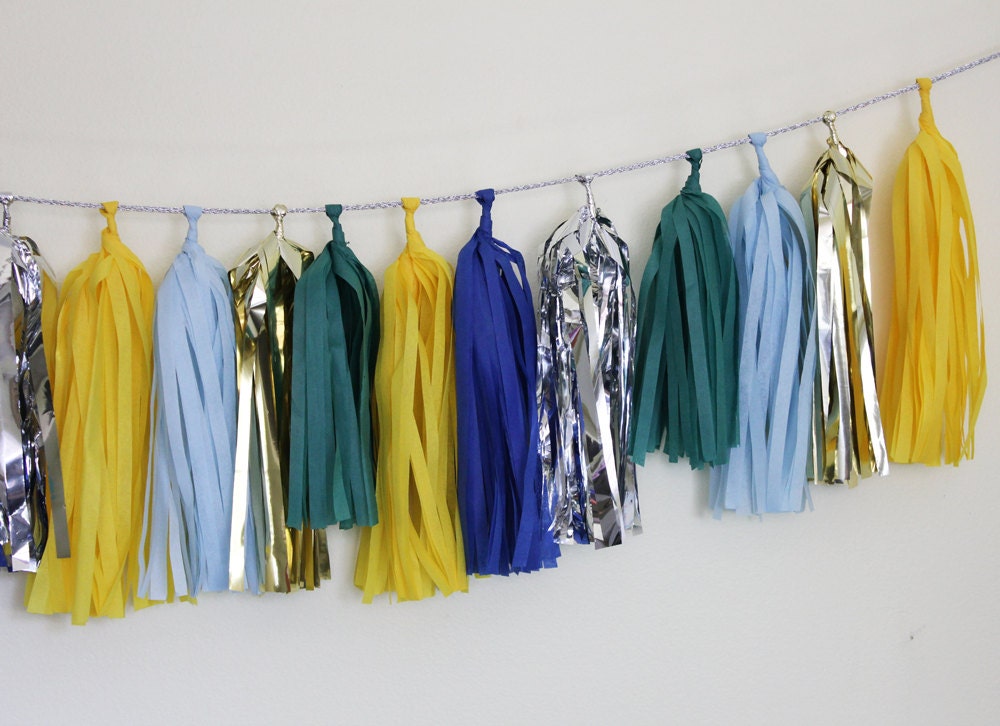 Tissue Tassel Garland -18 Tassels- Carribean Blues Il_570xn