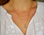 Gold Layering Necklaces, 14K gold fill, Set of 3, Sideways Hamsa, Cross, Turquoise