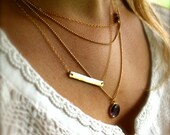 Gold Layering Necklaces, 14K gold fill, Set of 3, Sideways Cross, Sapphire, Hammered Bar