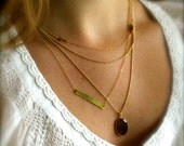 Gold Layering Necklaces, 14K gold fill, Set of 3, Sideways Cross, Sapphire, Hammered Bar