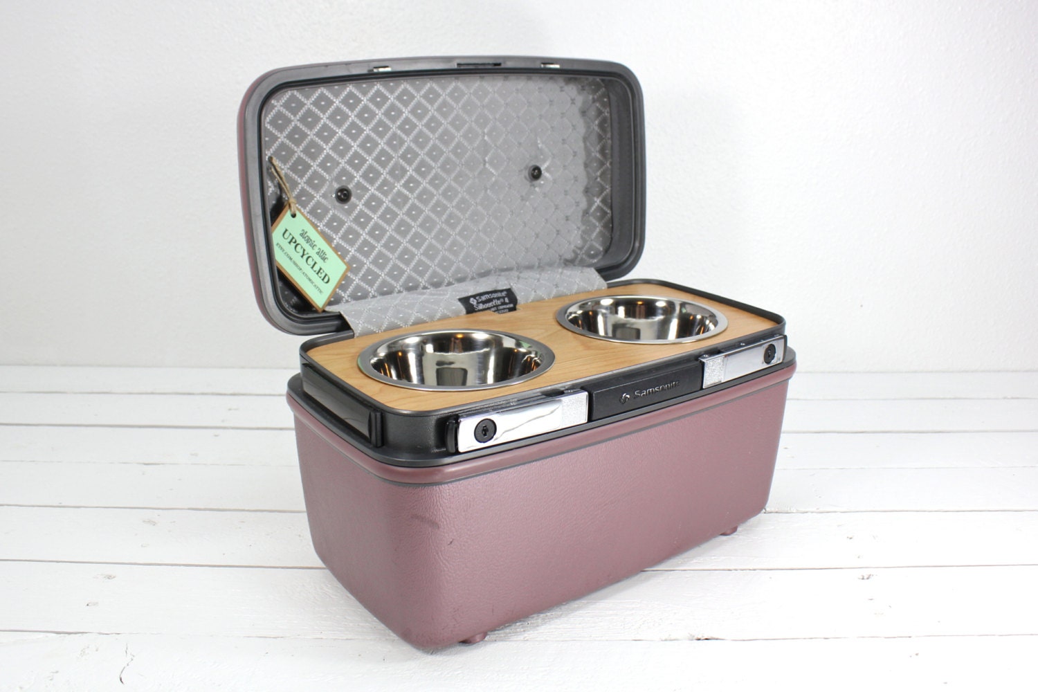 Upcycled Vintage Train Case Pet Feeder