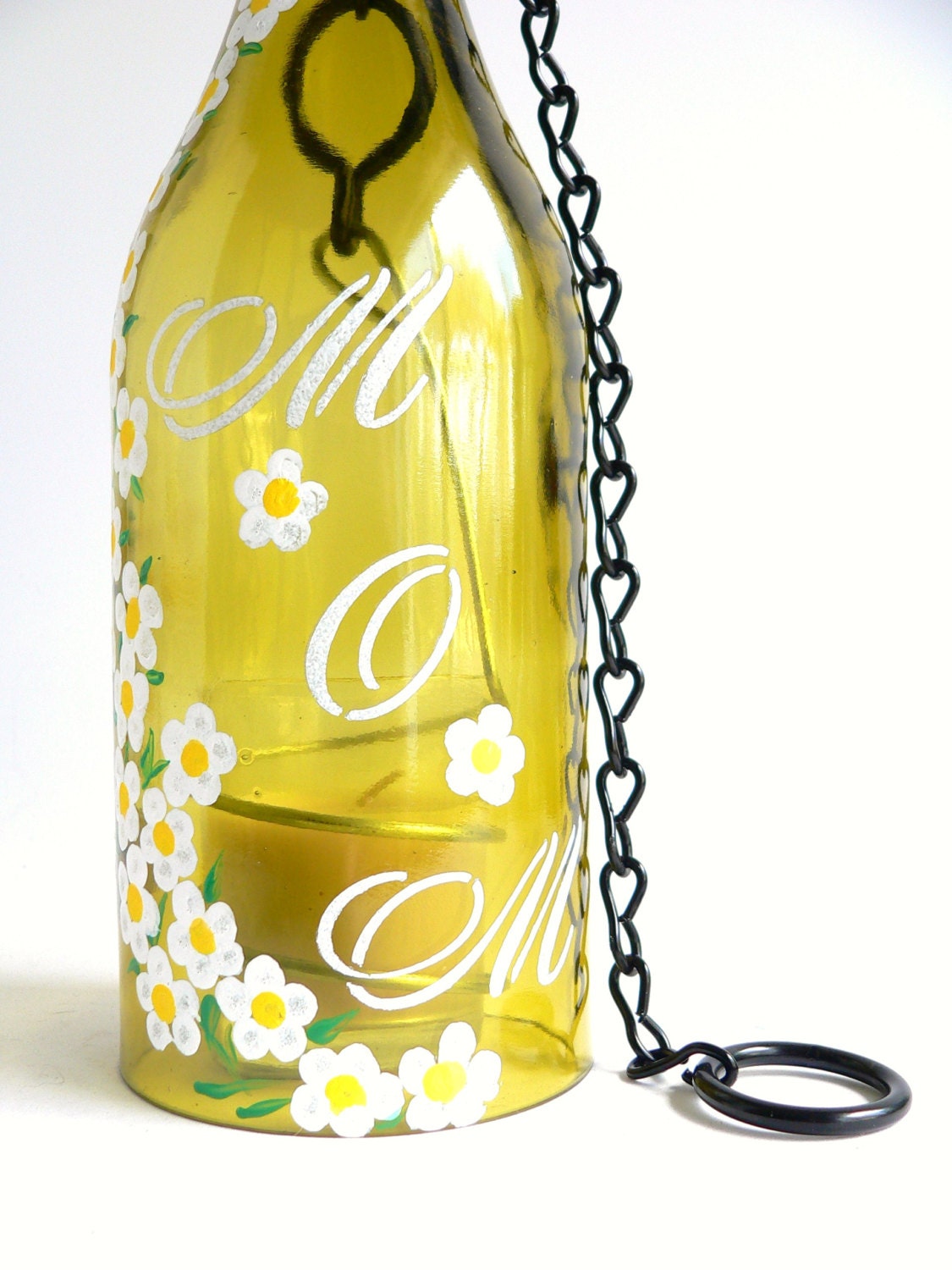 Mom Forget Me Not Gold Glass Wine Bottle Candle Holder Hanging Lantern
