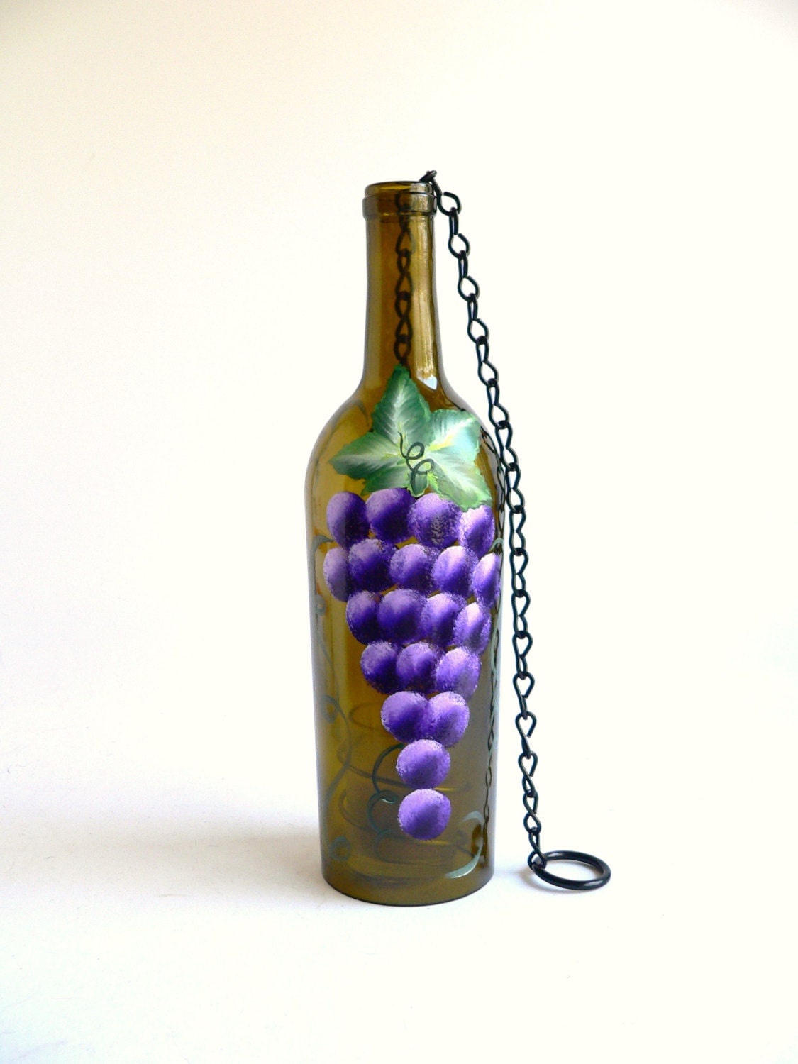 Tuscan Purple Grapes Wine Bottle Candle Holder Hanging Hurricane Lantern