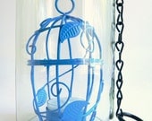 Blue Bird Cage In A Wine Bottle Hanging Hurricane Lantern 1.5L Candle Holder