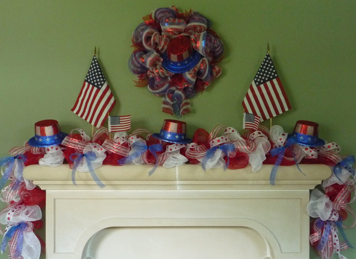 Patriotic Garland, Poly Mesh Garland, Wreaths and Garland, Christmas Garland, Holiday Garland