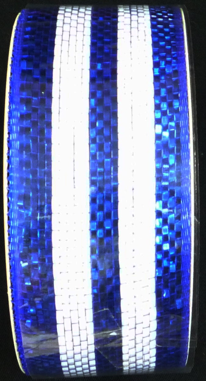 Royal Blue White Foil CR061-B25, Poly Mesh Ribbon, Poly Mesh Supplies, 2.5 Inch X 25 Yards (75 Feet)