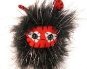 SALE Flash the plush monster miniature Little Love Bug black silver tinesel red hearts