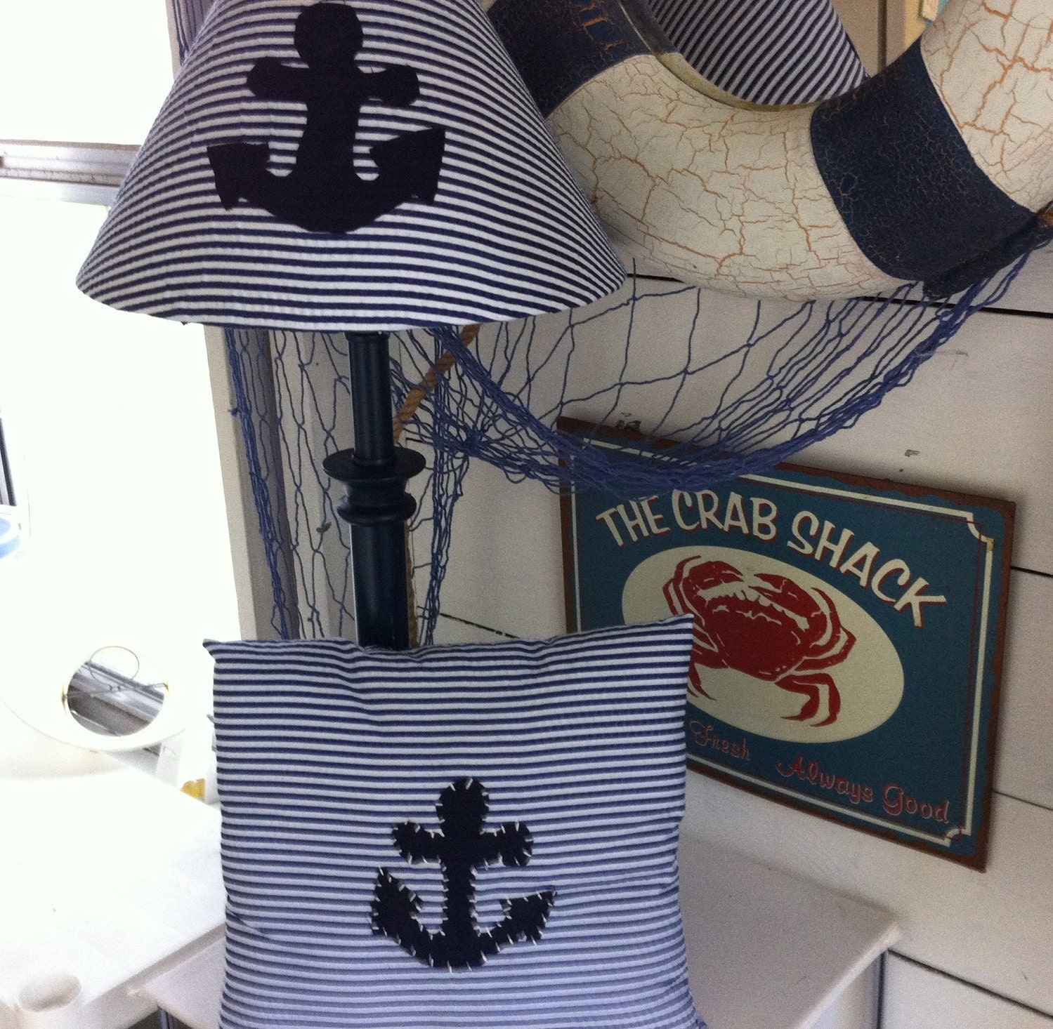 Anchor lamp shade and matching pillow/nautical decor