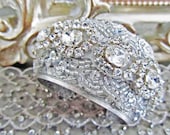 Bridal Cuff Bracelet, Rhinestone Crystal Cuff With Rhinestone Trim