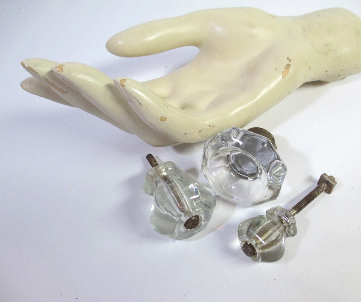 3 Vintage Glass Drawer Knobs - Various Sizes - Renovation - Repurpose - Cottage Chic - Hardware
