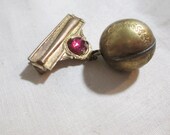 Vintage Womans Baseball Sports Brooch - Baseball and Bat - Ruby Red Rhinestone - Award Pin