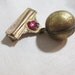 Vintage Womans Baseball Sports Brooch - Baseball and Bat - Ruby Red Rhinestone - Award Pin