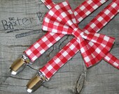 Red and White Gingham little boy suspenders - photo prop, wedding, ring bearer, accessory
