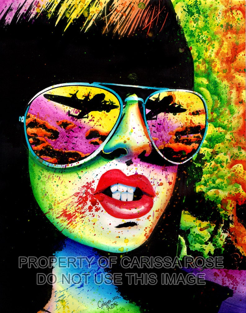 Art Print Punk Rock Pop Art Horror Splatter Portrait - Here Come the Bombs by Carissa Rose apprx 11x14