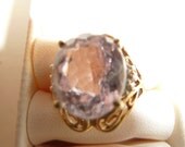 14K Pink Ring Rose Quartz Diamonds Vintage Size 7 1/2 ESTATE