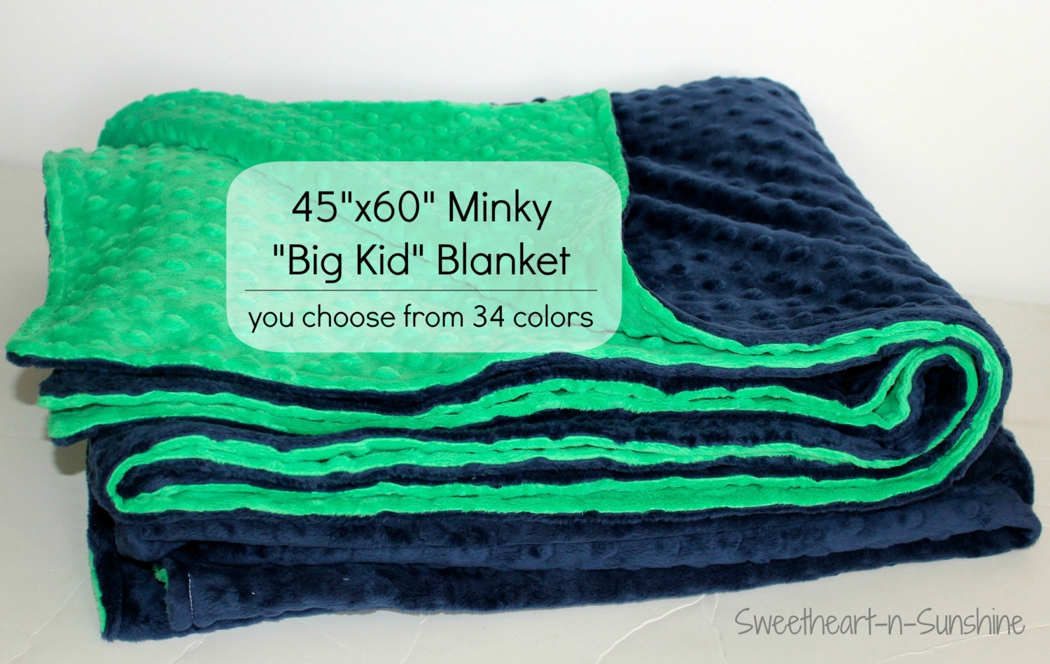 45"x60" Minky Double-Sided Blanket- Big Kid Size- YOU PICK COLORS