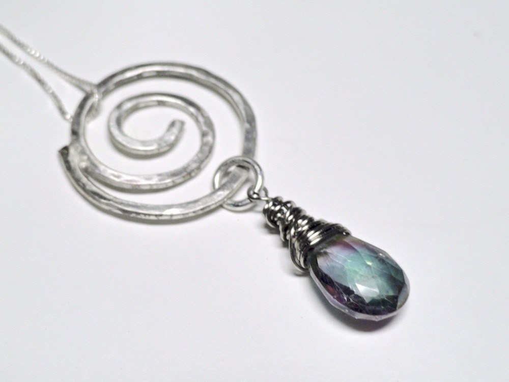 Mystic Topaz Pendant on Silver Spiral & Italian Sterling Silver Chain