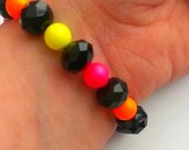 Neon Swarovski Pearls with Midnight Black Faceted Swarovski Crystal Bracelet