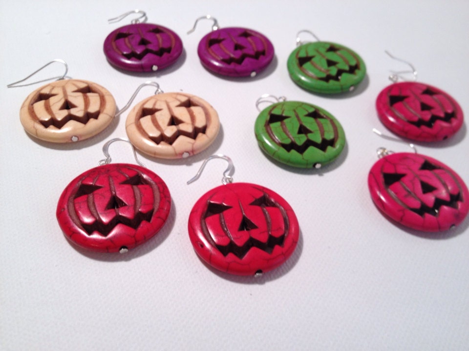 Pumpkin Earrings Halloween in Green White Red Pink or Purple