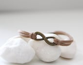 Infinity and Leather Bracelet - Bronze Infinity Symbol and Kakki Suede Leather. Unisex. Friendship (VBL-14)