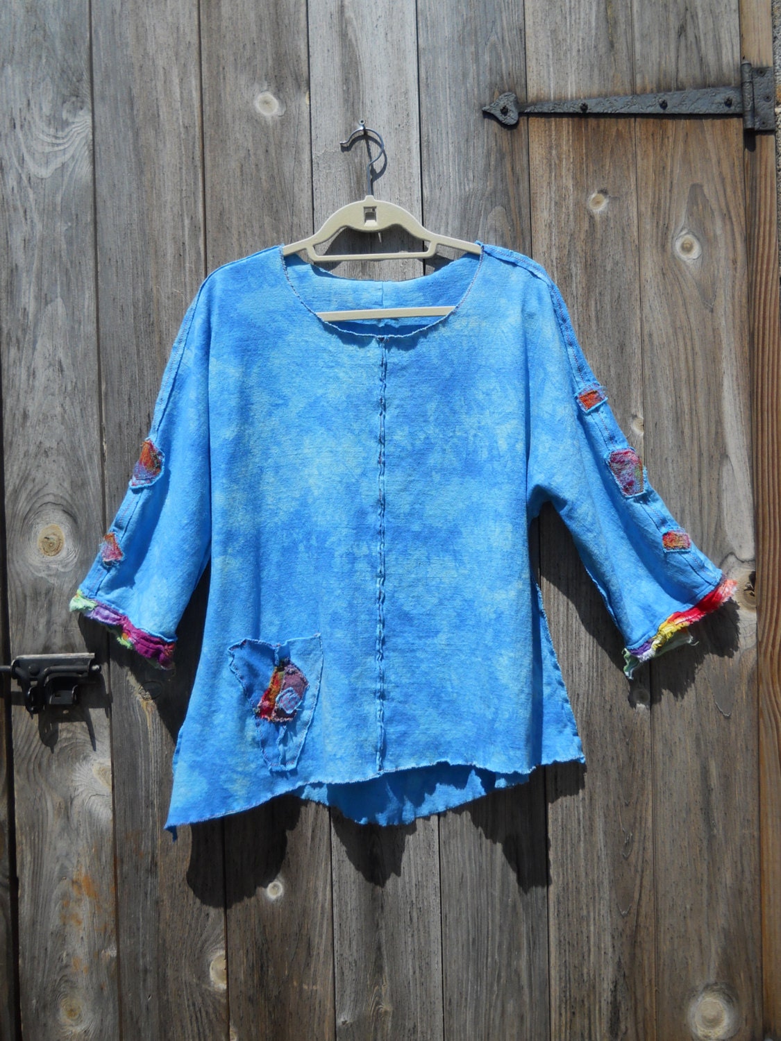 Sky Blue Raglan Tunic Hand Dyed Organic Hemp and Cotton Knit Women's Size M/L