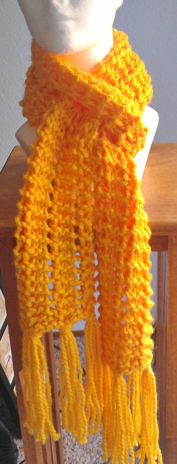 Hand Knit Fancy Goldenrod Scarf