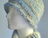 Hand Knit blue and taupe soft hat