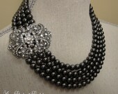 Mother of the Bride Pearl Statement Necklace Set  - Swarovski Pearls 4 multi strands stunning Rhinestone wedding jewelry Mother of the Bride