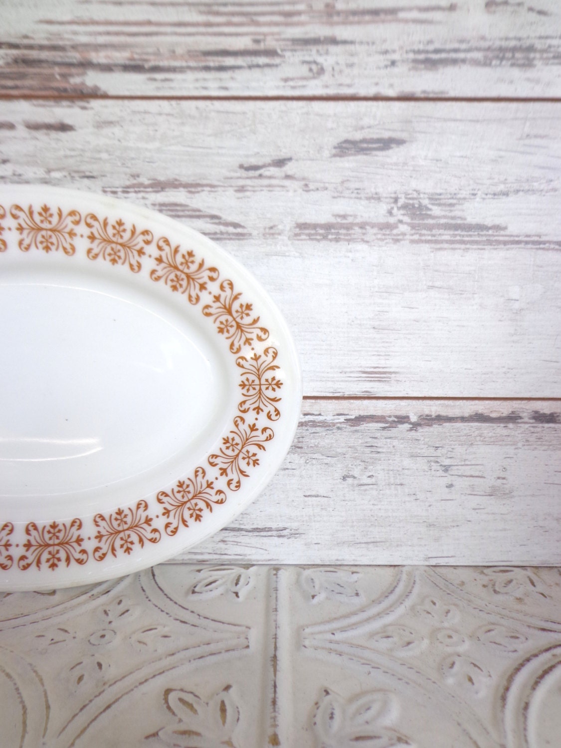 Vintage Pyrex Tableware by Corning Platter Serving Tray Copper Filigree 11.5 x 8
