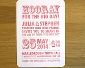 Modern Block Type Wedding Invitation - 'Hooray' Design - One Sample
