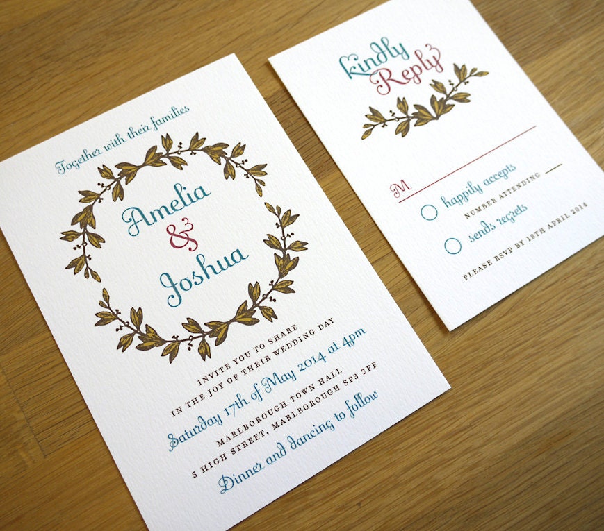 Rustic Wedding Invitation - 'Vintage Wreath' Design - One Sample